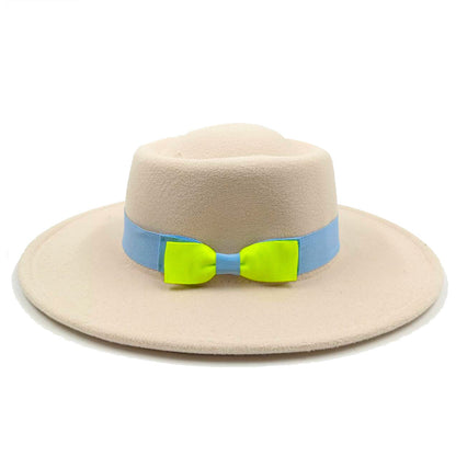 2022 new oversized edge flat top hat retro French felt hat outdoor sun hat women's big-brimmed fedora hat