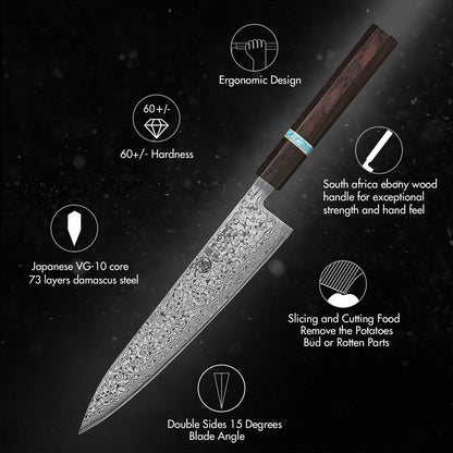 F.YOUNG 8.2-inch Handmade Chef Knife Damascus Steel Sharp Meat Vegetable Cleaver Gyuto Knife Japanese Hand Forged Kitchen Knives