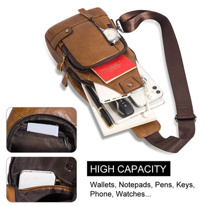 HUMERPAUL Men's Usb Chest Bag 100% Genuine Leather Crossbody Shoulder Bags Multifunction Travel Outdoor Messenger Pack Fashion