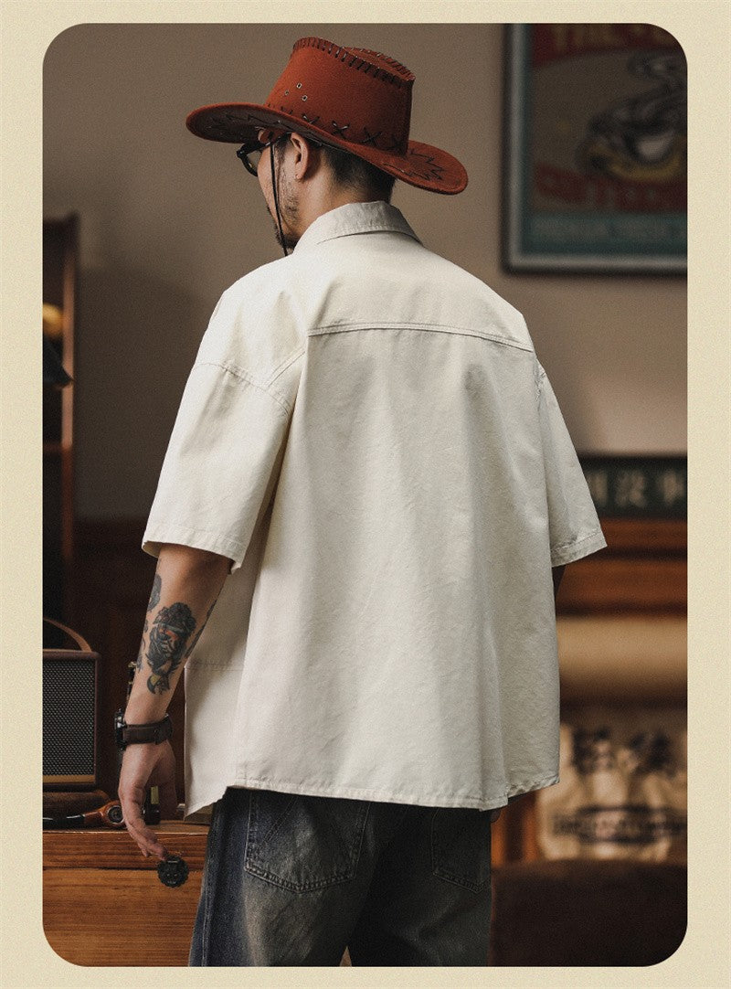 2025 Summer Men's Multi-pocket Oversized Short Sleeve Shirts High Street Fashion Cargo T-shirt New American Casual Y2K Shirt