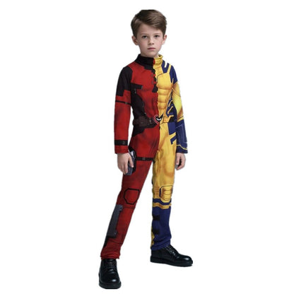 Kids Wolverine Role Play Costume Fantasy Movie Superhero Printed Zipper Bodysuit Halloween Performance Costume Party