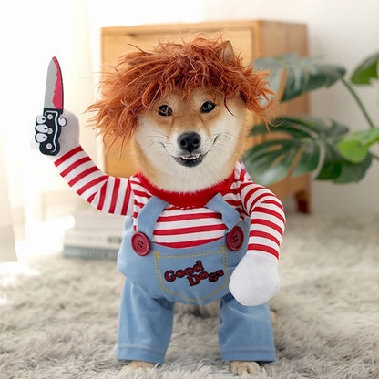 Roupas Engraçadas para Cães Fantasia de Cosplay para Cães Halloween Trajes Cômicos Segurando uma Faca Conjunto de Roupas para Gatos e Cães de Estimação para Festas e Festivais