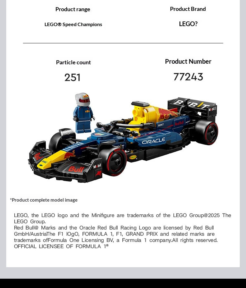LEGO 77243 Speed Champions Oracle Red Bull Racing RB20 Modelos de Carro de Corrida de F1 - Conjunto de Construção para Adultos, Maiores de 18 Anos, 251 Peças