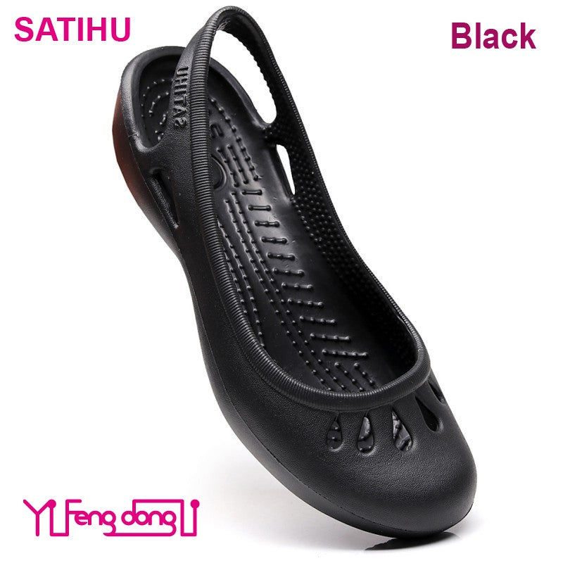 Certified Satihu Summer New Lightweight Anti Slip Hole Shoes  Clog For Women's Flat Bottom Sandals Nurse Outdoor Beach Jelly