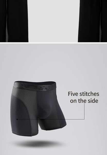 Extra Long Sports Underwear Men's Boxer Briefs Anti-Wear Leg Running Large Size Breathable Training Boxer Briefs