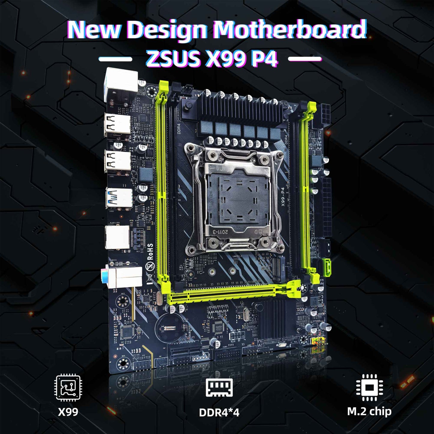 Kit Placa Mãe ZSUS X99 P4 com Processador Intel LGA2011-3 Xeon E5 2680 V4 Memória RAM DDR4 16GB (1*16GB) 2133MHZ NVME M.2 SATA