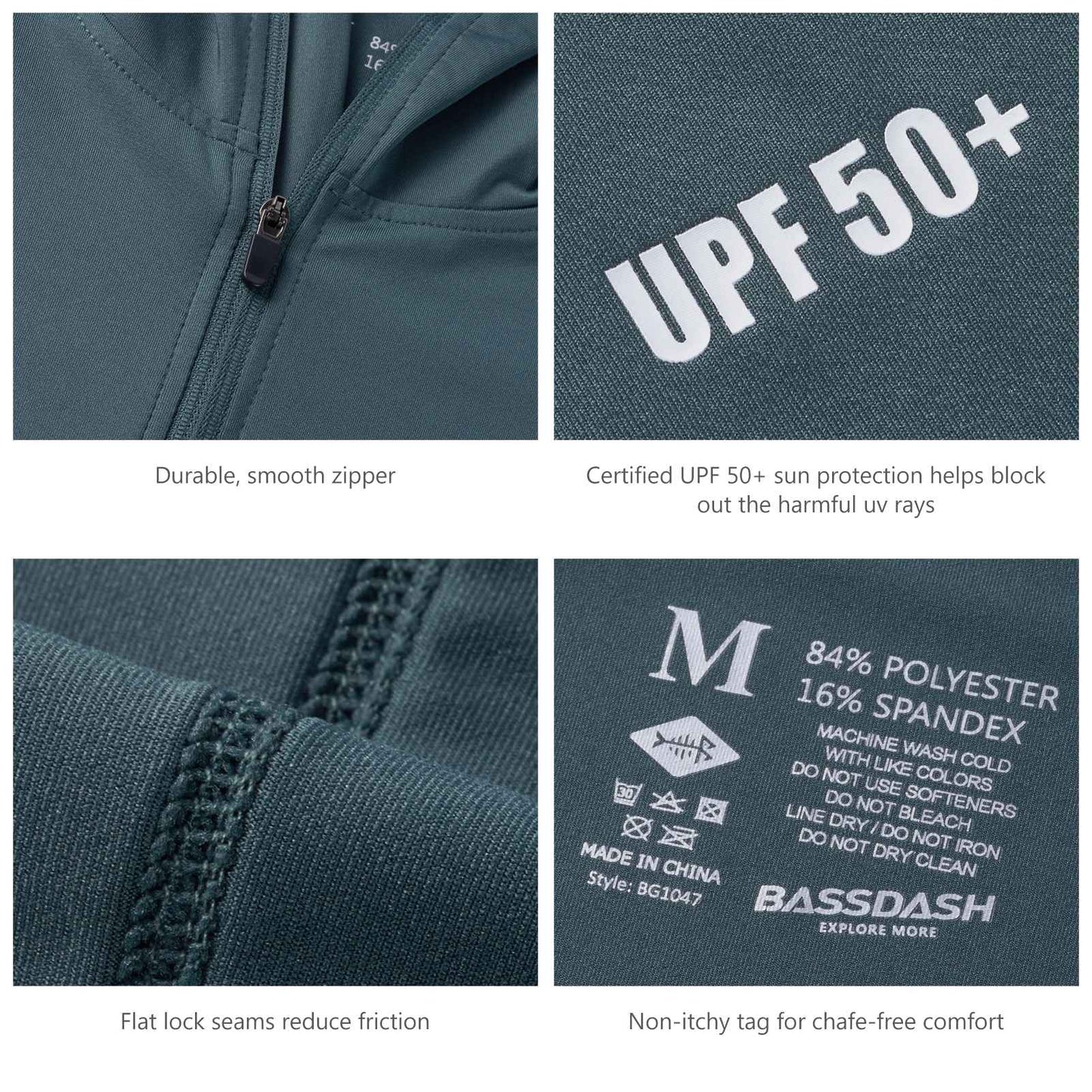 Camisa de Pesca Masculina BASSDASH com Zíper 1/4 UPF 50+ Secagem Rápida Manga Longa Proteção Solar FS24M