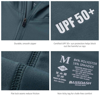 Camisa de Pesca Masculina BASSDASH com Zíper 1/4 UPF 50+ Secagem Rápida Manga Longa Proteção Solar FS24M
