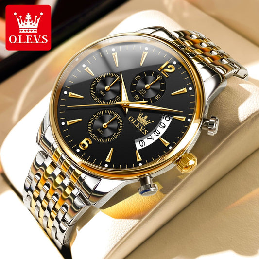 OLESV Official Authentic Brand Men's Watches Large Dial Thin Waterproof Quartz Watch for men Timer date stainless steel Original