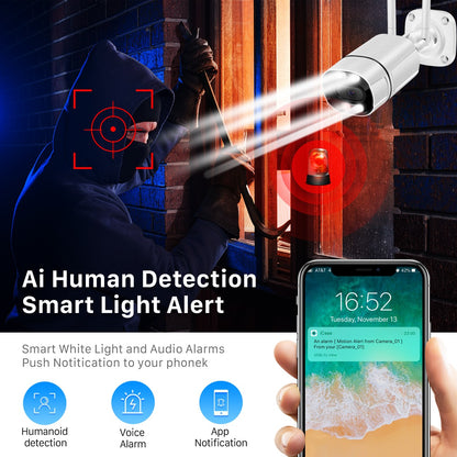 BESDER 5MP Outdoor WiFi IP Camera with AI Human Detection Wireless 1080P HD Color Night Vision Security CCTV Camera