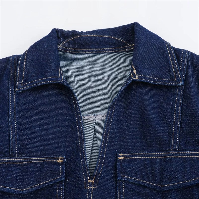 Blue Denim Shirt Woman Short Sleeve Cropped Shirt Women Summer Short Tops Woman Streetwear Y2k Stylish Women's Blouse