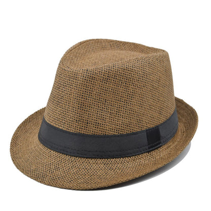 Fashion Unisex Women Men Straw Hat Ribbon Curling Brim Jazz Fedora Hat Panama Gangster Cap Outdoor Beach Parent-Child Sun Hats