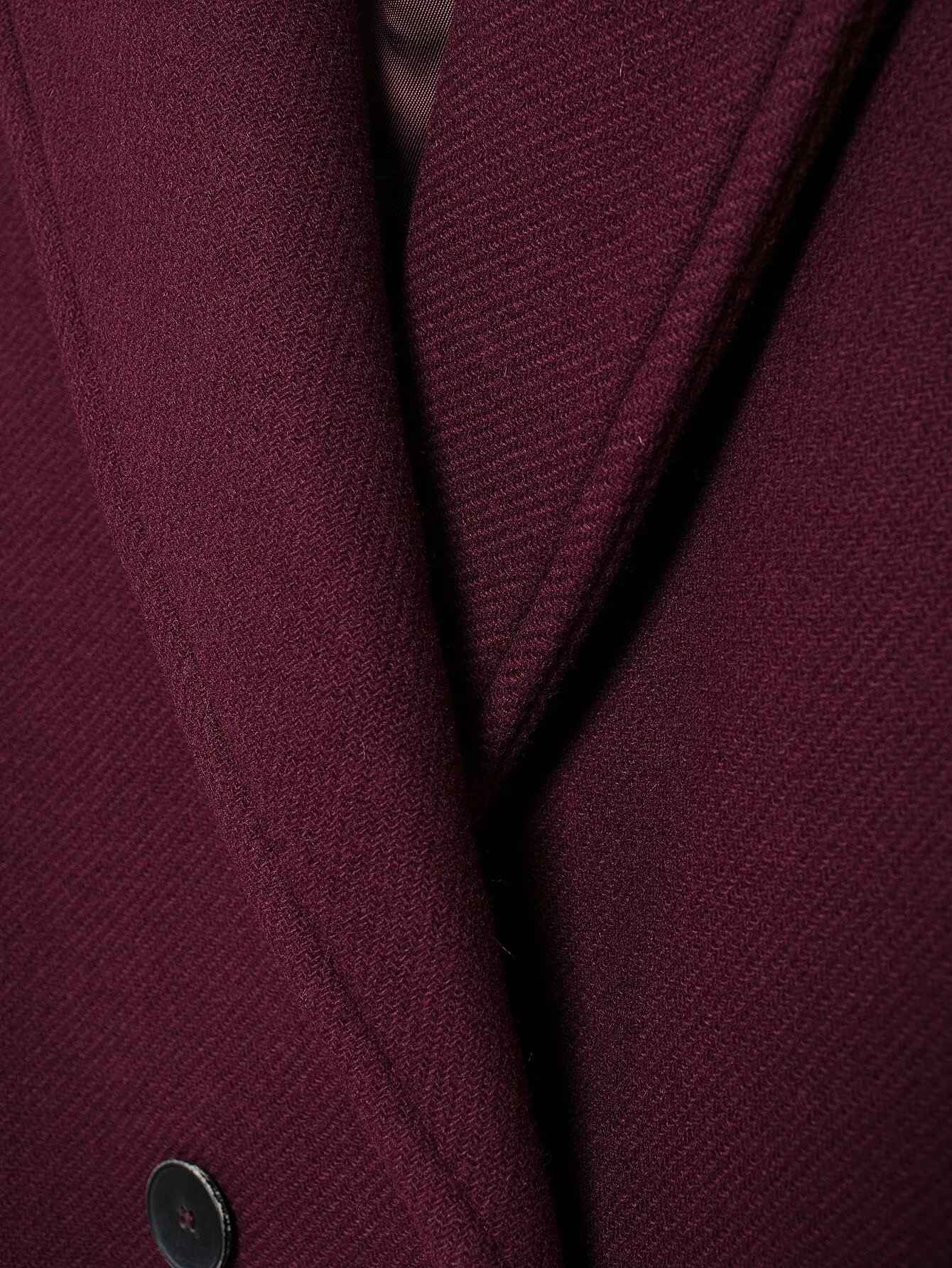 HH Women Fashion Burgundy Woolen Coat Double Breasted Long Sleeve Lapel Blends Jacket Autumn Winter High Street Outerwear