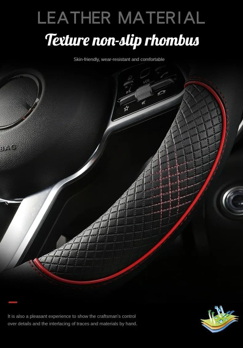 Capa de Volante de Couro All Seasons Diamond Ajuste Universal para 14,5-15 polegadas Capa de Couro Durável Design com Veias Antiderrapantes