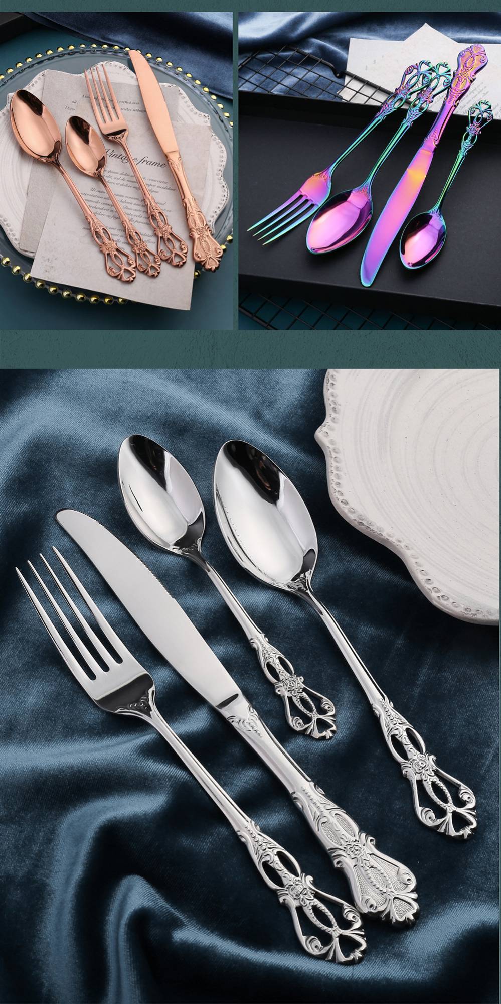 24 Peças Conjunto de Talheres Dourados Aço Inoxidável Colheres Garfos Facas Ocidentais Utensílios de Jantar de Luxo Presente