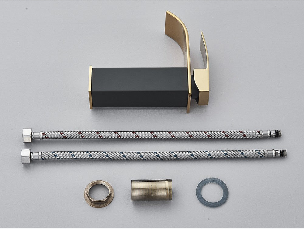 Brushed Golden Basin Faucets Elegant Waterfall Bathroom Sink Faucet Single Lever Hole Deck Mount Brass  Mixer Taps