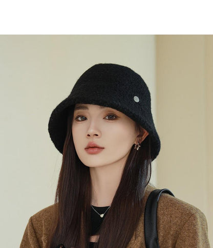 Chapéu Bucket Feminino Outono Inverno Lã Aba Larga Quebra-Sol Bob Cap Manter Quente Casual Vintage Acessórios de Chapéu Feminino