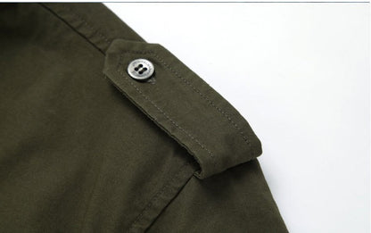 Men Cargo Shirts Summer Military Cotton Short Sleeve Shirts Retro Slim Fit With Pocket Epaulets Half Sleeve Shirts Drop Shipping