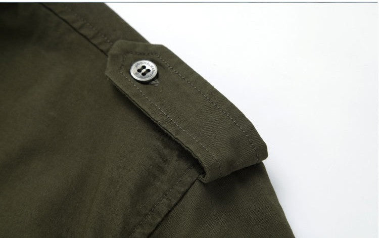 Men Cargo Shirts Summer Military Cotton Short Sleeve Shirts Retro Slim Fit With Pocket Epaulets Half Sleeve Shirts Drop Shipping