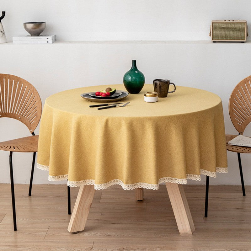 Large Round Tablecloth Solid Color Cotton Linen Waterproof Table Cloth Oil-Proof Table Cover for Kitchen Garden Restaurant