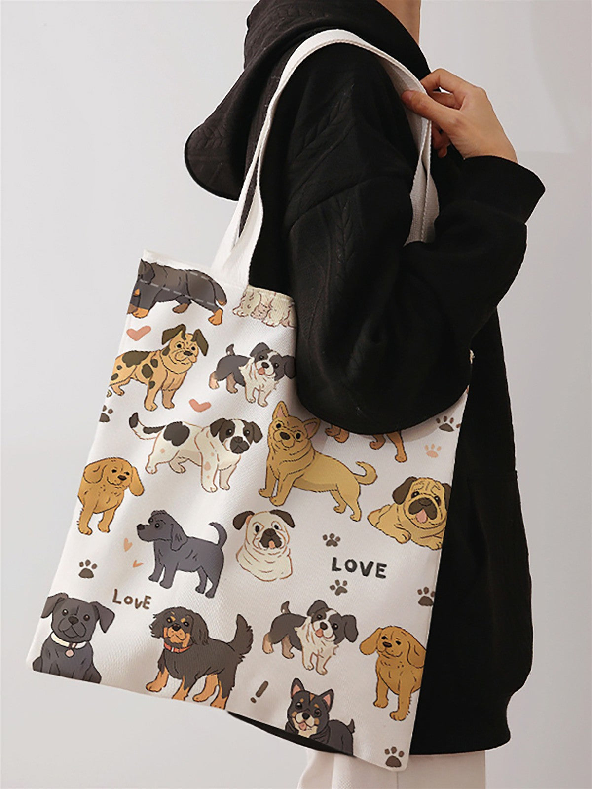Dog pattern printed casual handbag, reusable fashionable backpack, multifunctional handbag, canvas shopping bag