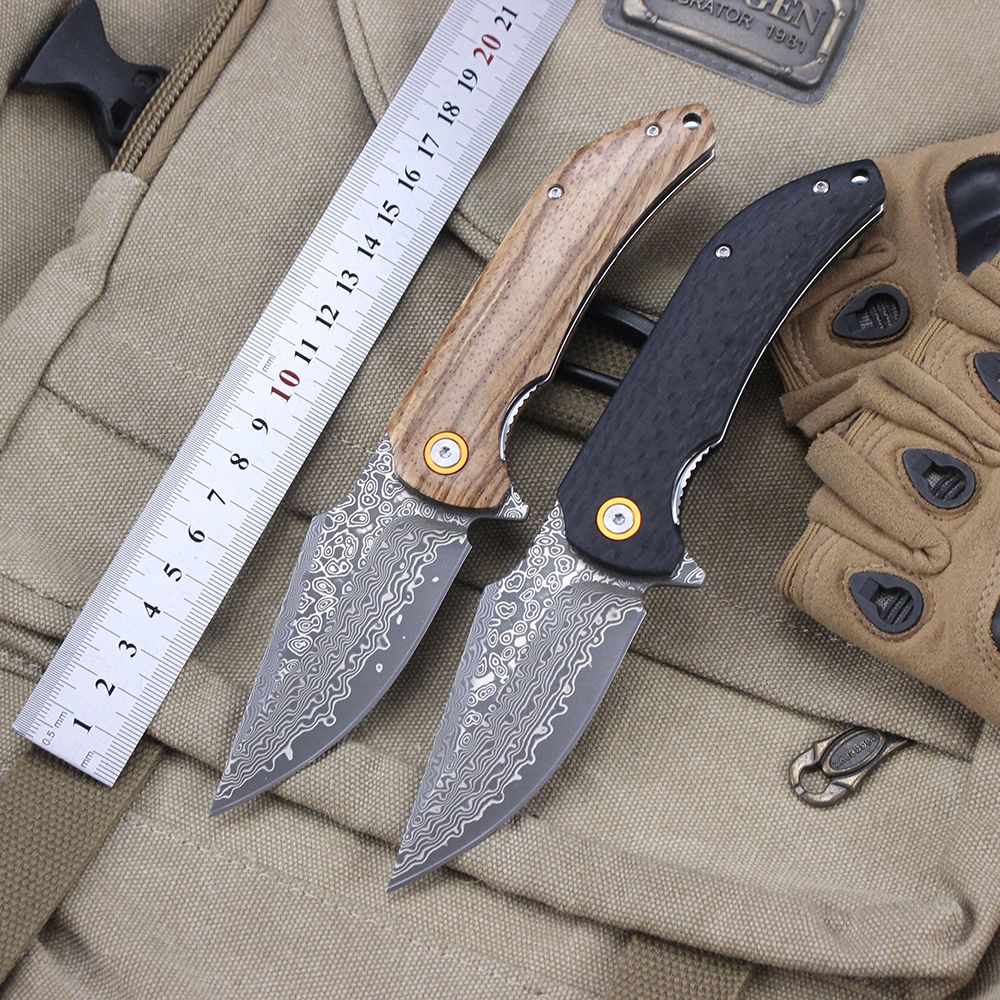 Damascus Pattern Folding Knife Wood Handle Portable Outdoor Self-defense Pocket knife High Hardness EDC Camping Kitchen Knives