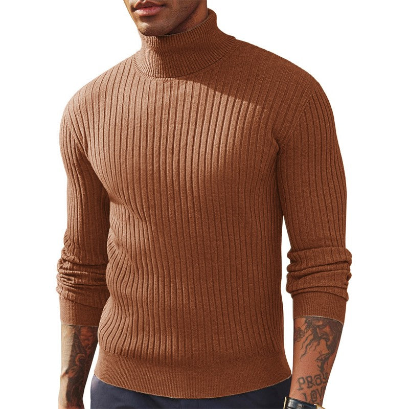 New Men's Slim Fit Long Sleeve Turtleneck Sweater Casual Ribbed Knitted Pullover Sweaters Winter Warm Outdoor Stripes Tops
