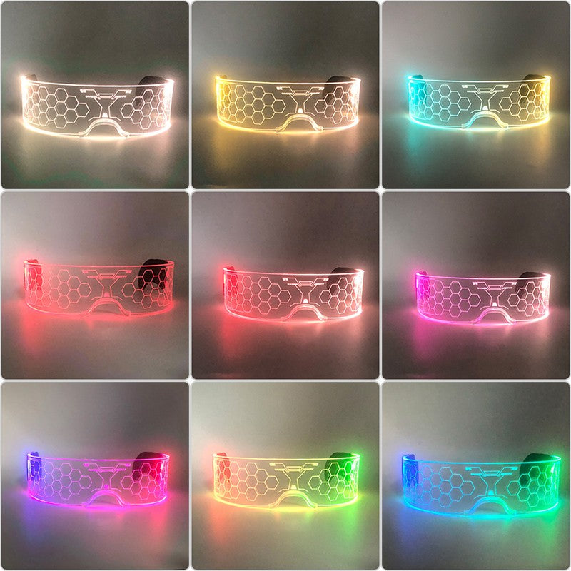 Led Luminous Glasses Bar Masquerade Concert Rave Goggles Rainbow Space Robot Futuristic Led DJ LIGHT Glasses Star Y2k Glasses