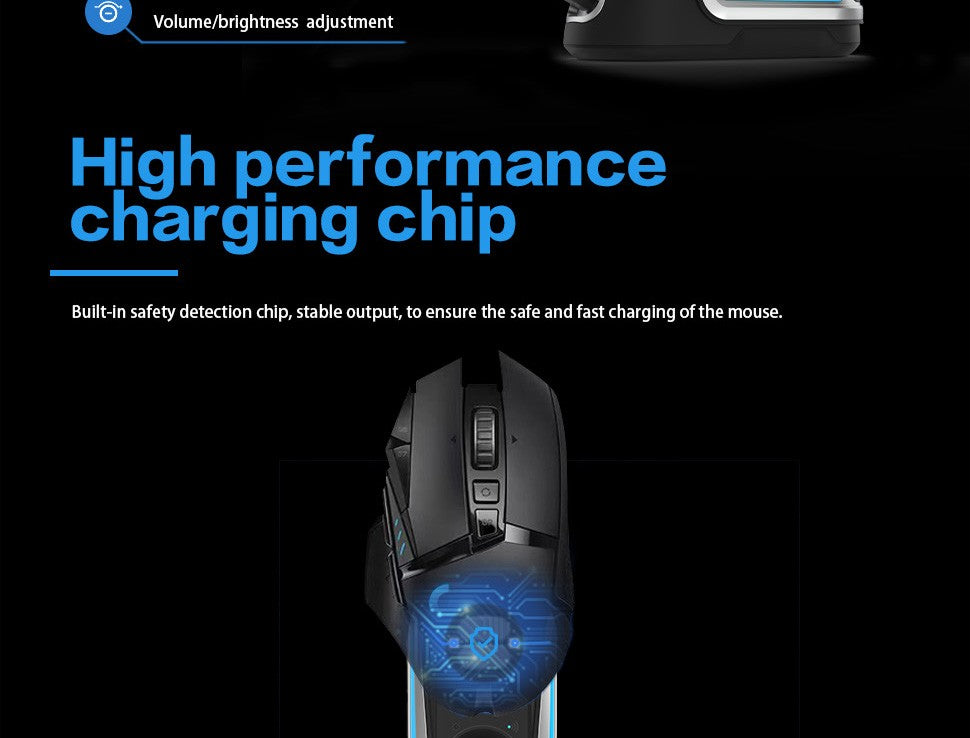 Base de carregamento sem fio Fanxoo G-Power para mouse Logitech G502 G502X Plus GPW G903 com luz RGB e botão de controle de volume do computador