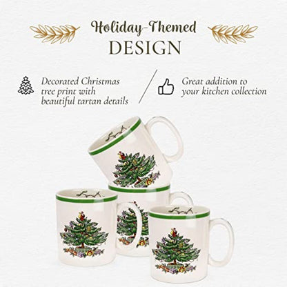 Christmas Tree 16-Piece Tartan Dinnerware Set (Service for 4) - Festive Holiday Tableware Collection with Plates, Bowls, Mugs -