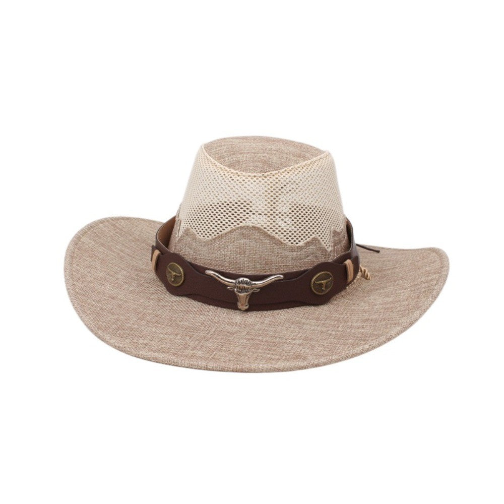 Wide Brim Western Cowboy Hats Ethnic Style Visor Cap Sunscreen Bucket Hat Mesh Knight Hat Sun Protection Fisherman Cap Travel