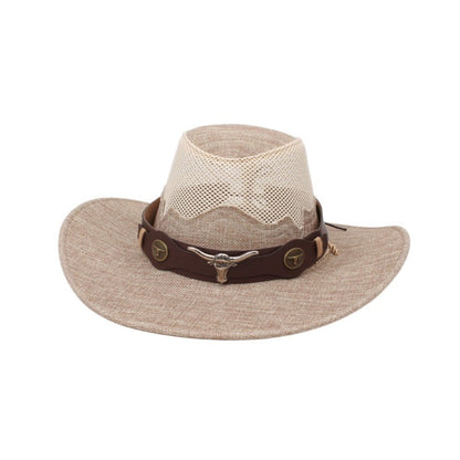 Wide Brim Western Cowboy Hats Ethnic Style Visor Cap Sunscreen Bucket Hat Mesh Knight Hat Sun Protection Fisherman Cap Travel