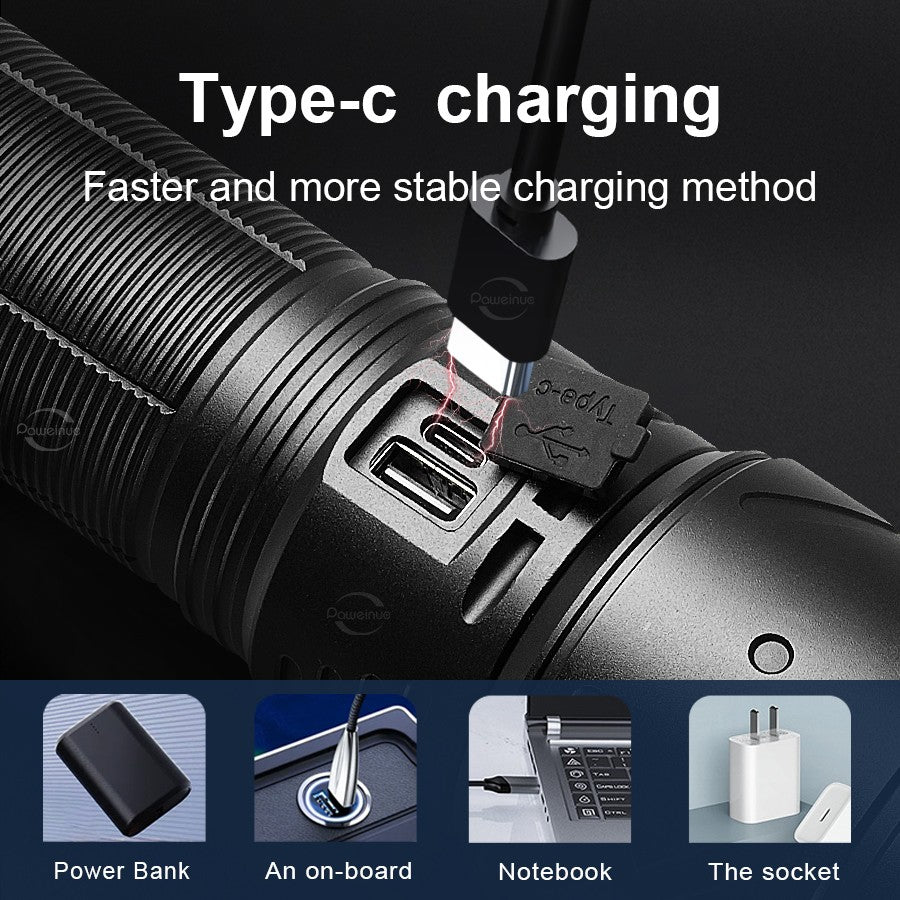 2025 New Ultra Bright LED Flashlight USB Rechargeable Zoom Flashlights Long Range 6000M Tactical Torch Camping Fishing Work Lamp