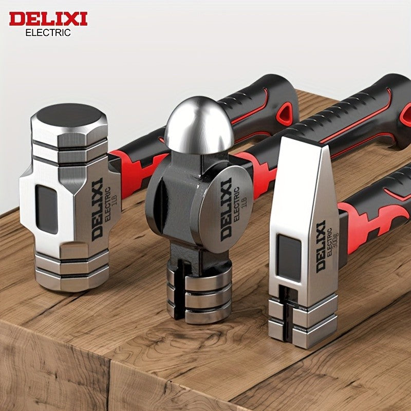 DELIXI ELECTRIC 7-Inch Sheep Horn Hammer Octagonal Hammer Chrome Vanadium Steel High Hardness Nail Hammer Portable Hand Hammer