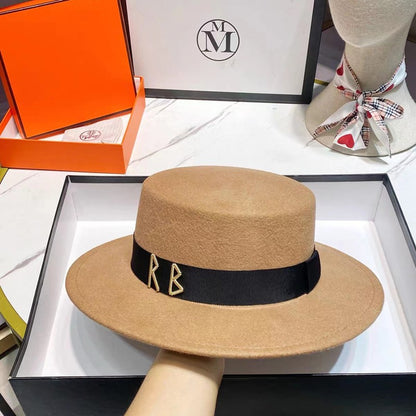 Fedora Chapéu de Copa Reta Chapéu de Outono/Inverno Chapéu RB Britânico Francês Chapéu de Copa Reta Chapéu Punk Jazz Chapéu de Aba Larga Gorras ??
