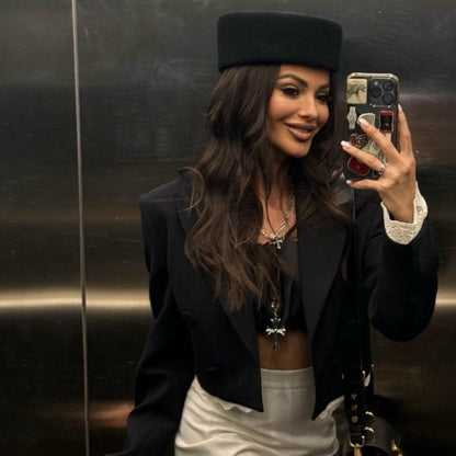 Vintage Hard Top Flat Fedoras Hats Women 100% Wool Felt Berets Hat Wedding Fascinator Caps Wedding Cocktail Party Pillbox Hat