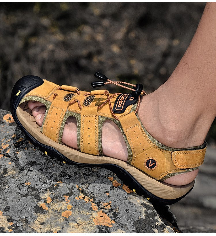 Fashion Men Genuine Leather Shoes 2025 Summer Non Slip Outdoor Water Walking Hiking Trekking Shoes Comfortable Casual Sneakers