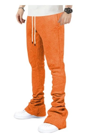 Plus Size Cargo Stacked Pants for Men Fleece Flare Sweat Pants Street Wear Men Pile Up Hiphop Pants New Design