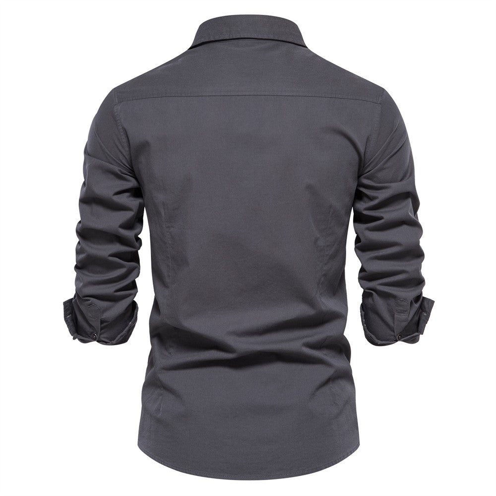 AIOPESON 2023 New Autumn Military Style 100% Cotton Pocket Shirt for Men Solid Color Slim Casual Men Shirts Long Sleeve