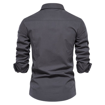 AIOPESON 2023 New Autumn Military Style 100% Cotton Pocket Shirt for Men Solid Color Slim Casual Men Shirts Long Sleeve