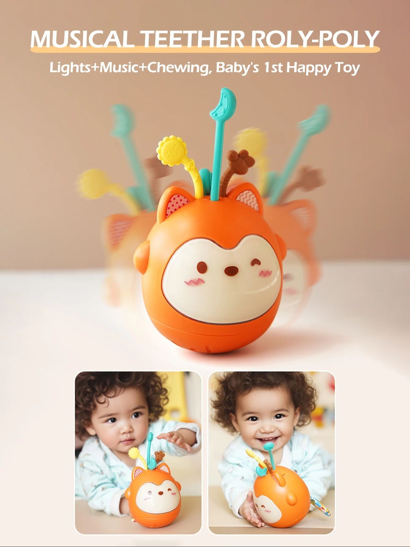 1pc little fox bumbler baby to learn crawling and head up training baby teether toy with sound light Christmas gift