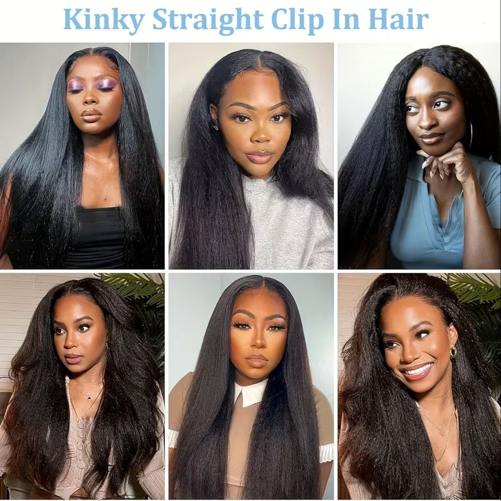 Apliques de Cabelo Humano Cacheado Liso Kinky Reto Cor Natural Brasileiro 100% Remy 120g 8 Peças/Conjunto Cabeça Cheia Para Mulheres