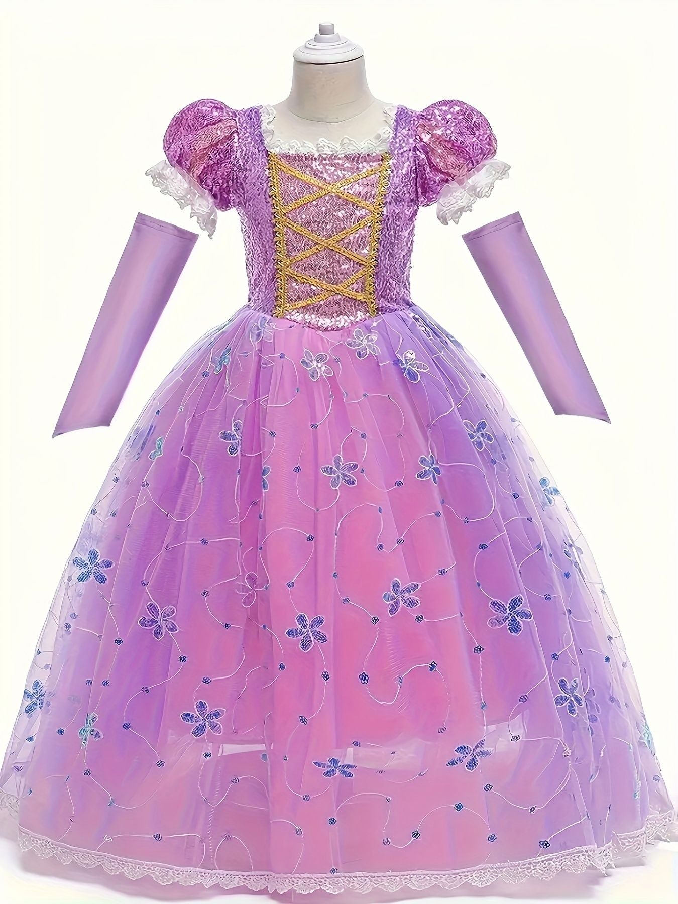 Girls Princess Costume Kid Carnival Dress Cosplay Floral LED Light Up Clothing Halloween Girls Christmas Party