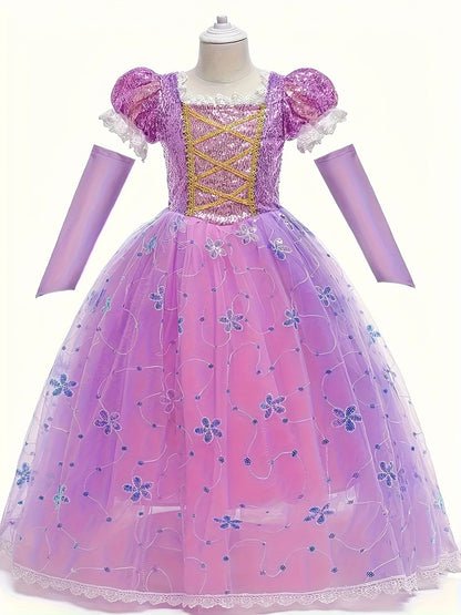 Girls Princess Costume Kid Carnival Dress Cosplay Floral LED Light Up Clothing Halloween Girls Christmas Party