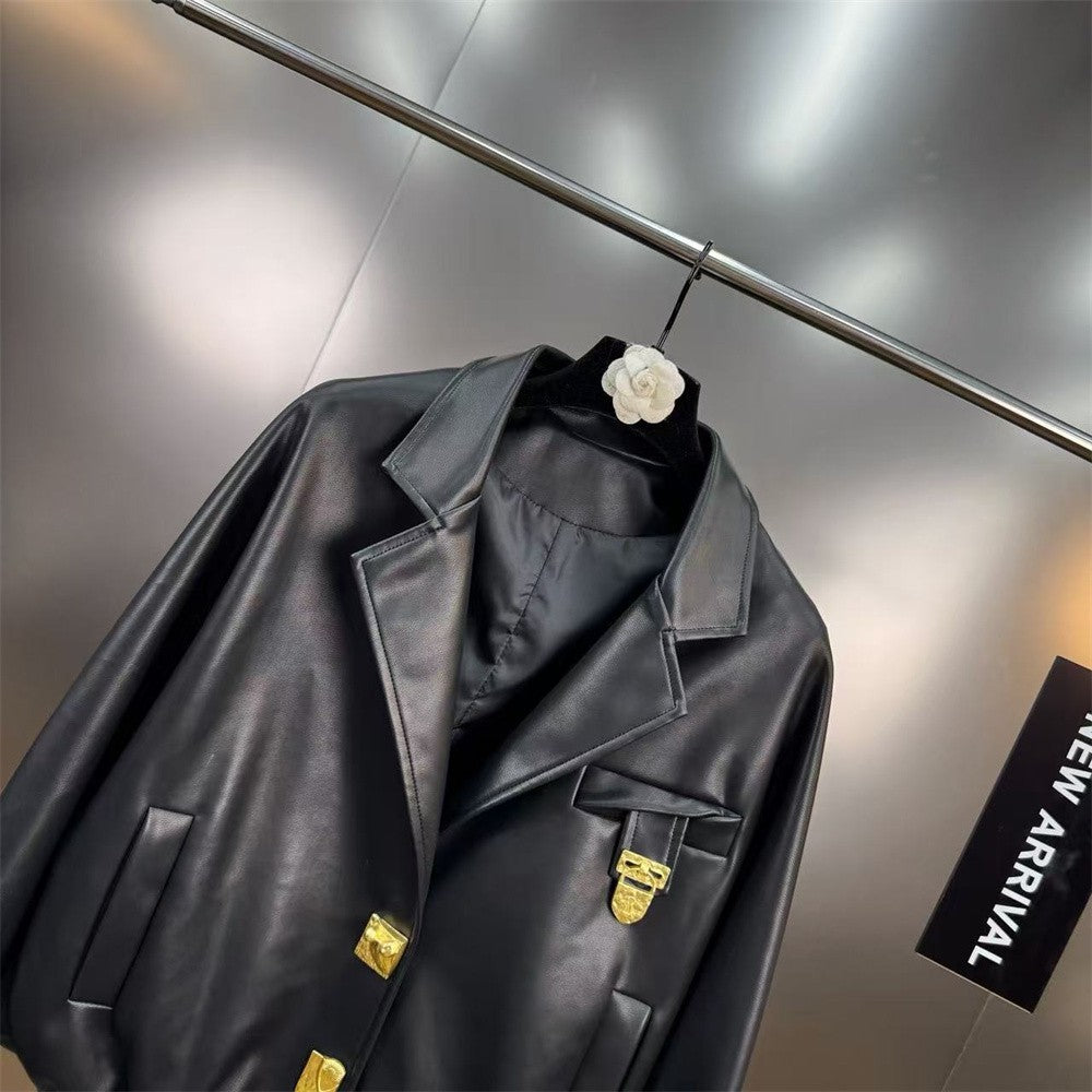 2025 Women's Winter Leather Jacket PU Metal Buckle Motorcycle Style Women's Jacket Outerwear y2k New High Quality Coat bra