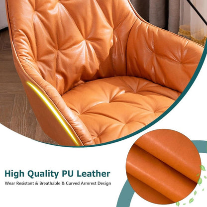 Leather Office Chair, Mid Century Desk Chair with Wheels and Ergonomic Armrests, Adjustable Height Swivel Rolling Task Chair,