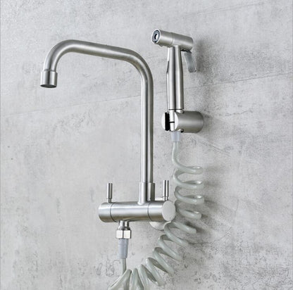 Kitchen Faucet 304 stainless steel into the wall horizontal cold faucet spray set bidet nozzle double control faucet  XT-180