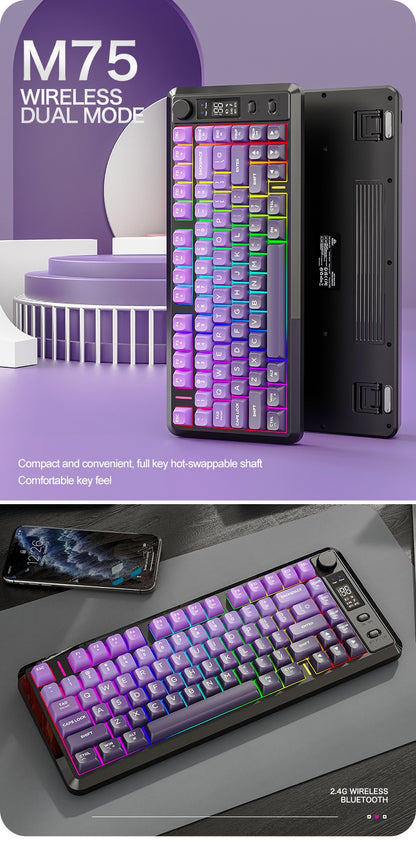Teclado sem fio com tela M75, Bluetooth Dual-mode, teclas esféricas PBT gradiente, teclado gamer