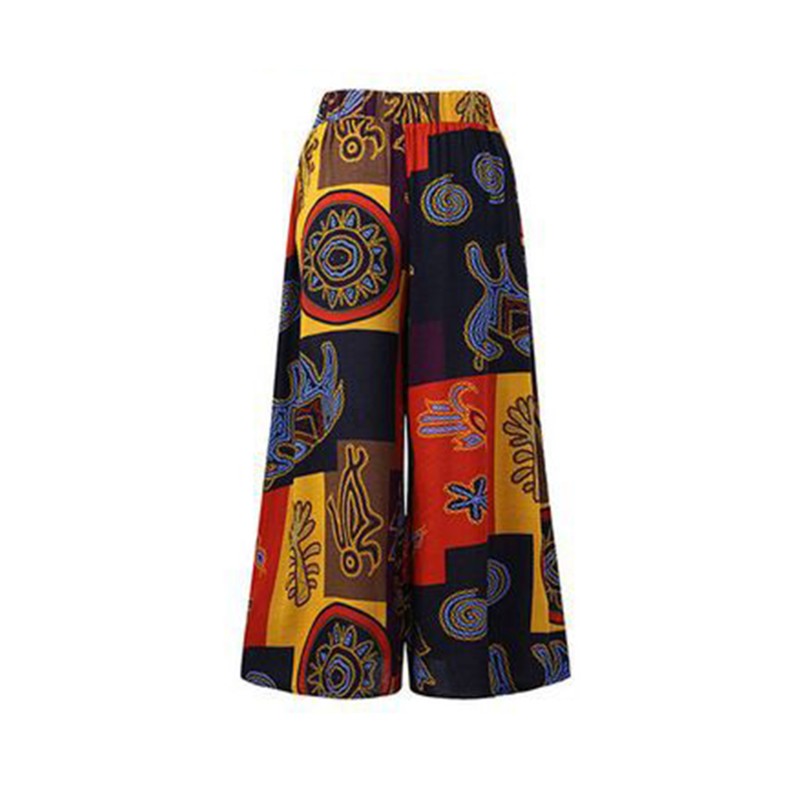 Ethnic Style Wide Leg Trousers Women Yoga Harem Pants Gypsy Hippie Thai Boho Court Pants Ruched Waist Aladdin Women's Pants