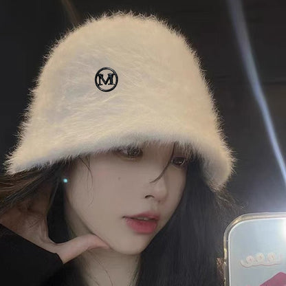 Coreia Designer M Bucket Hat Feminino Quente Pelúcia Angola Coelho Pelo Chapéu Senhora Outono Inverno Ins Moda Chapéu Bacia Retrô Fofo Panamá